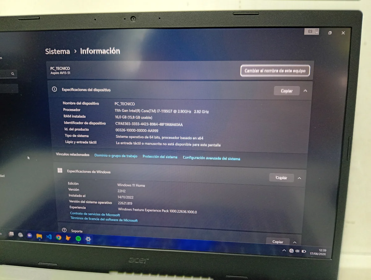 Foto 3 de Notebook Marca Acer Modelo N20c5 Procesador I7 Memoria Ram 16 Gb Disco Duro 500 Gb Acc Estuche