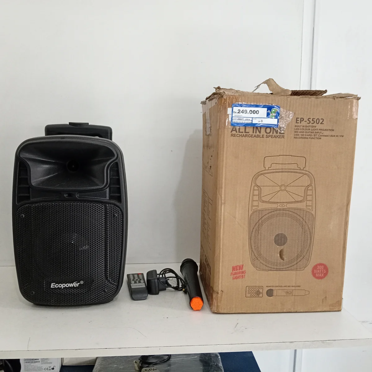 Caja De Sonido Amplificada Marca Ecopower Modelo Ep-S502 Con Control Usado En Buen Estado Acc Con 1 Microfono Ent.UsbBtRadioCargador