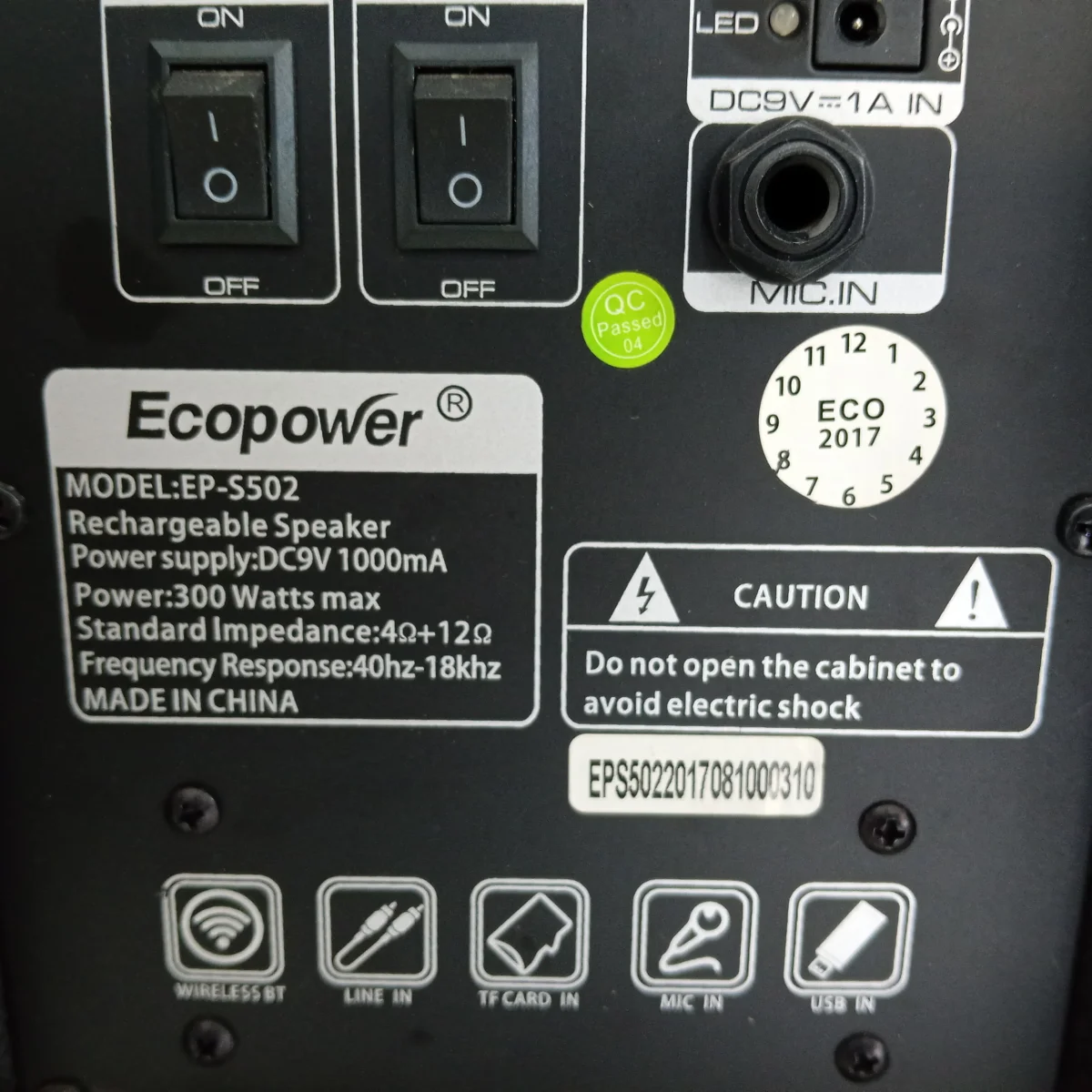 Foto 3 de Caja De Sonido Amplificada Marca Ecopower Modelo Ep-S502 Con Control Usado En Buen Estado Acc Con 1 Microfono Ent.UsbBtRadioCargador