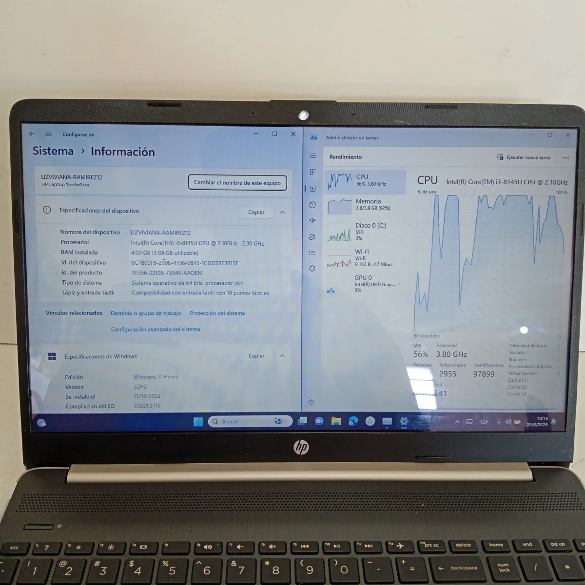 Foto 3 de Notebook Marca Hp Modelo Laptop 15 Procesador Core I 3 Memoria Ram 4 Gb Disco Duro 128 Gb Acc Con Teclado Numerico Ent. Hdmi Usb