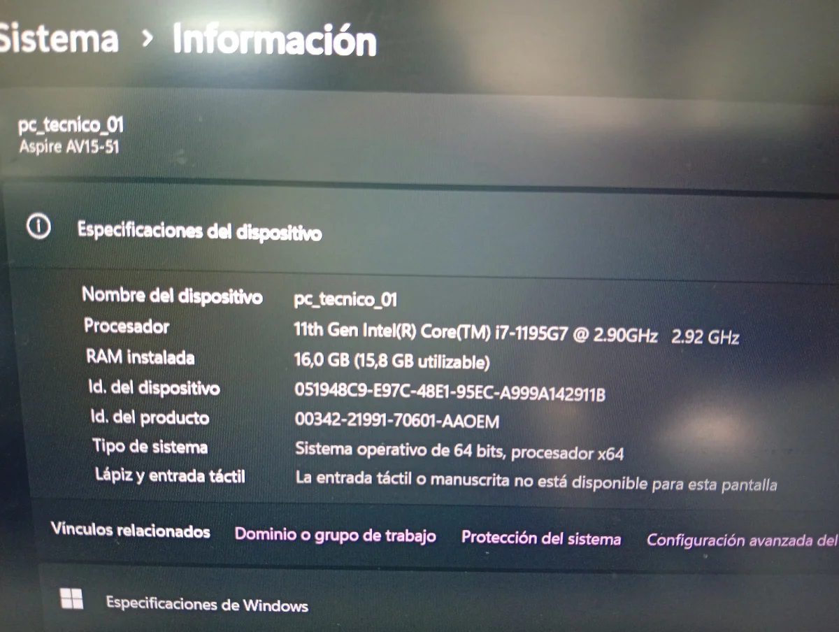 Foto 3 de Notebook Marca Acer Modelo N20c5 Procesador I7 Memoria Ram 16 Gb Disco Duro 500 Gb Acc No Tiene
