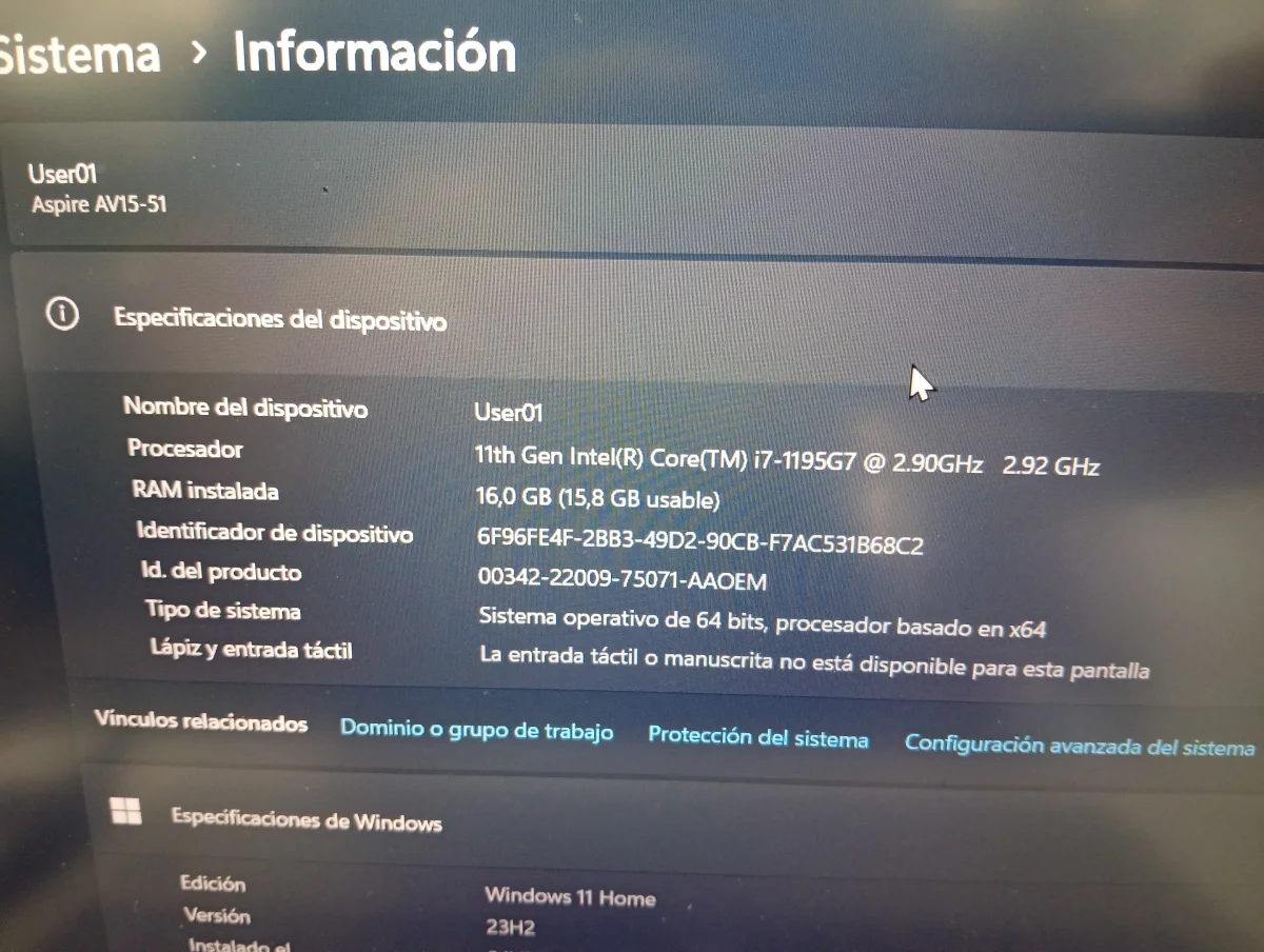 Foto 3 de Notebook Marca Acer Modelo N20c5 Procesador I7 Memoria Ram 16 Gb Disco Duro 500 Gb Acc No Tiene