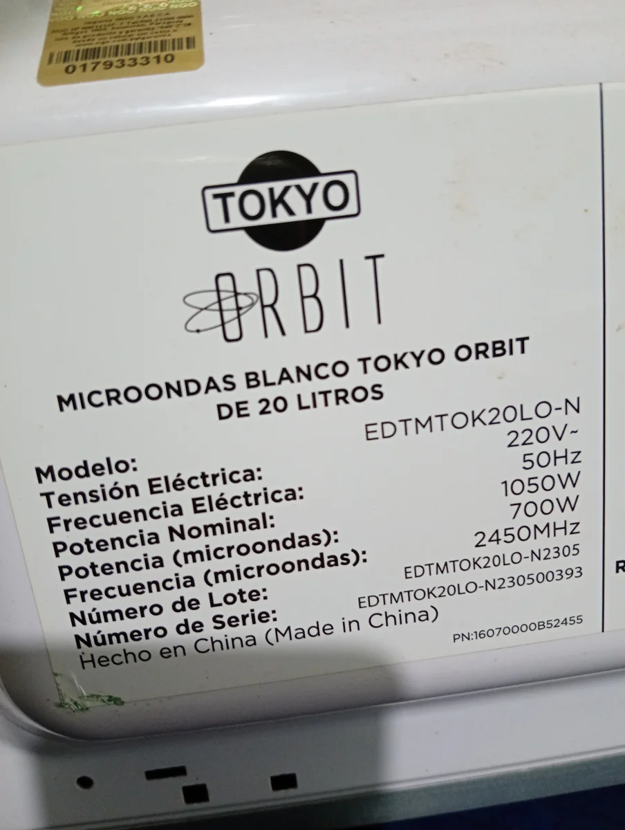 Foto 3 de Microondas Marca Tokyo Modelo Edtmtok20mxn Usado En Buen Estado Acc No Tiene