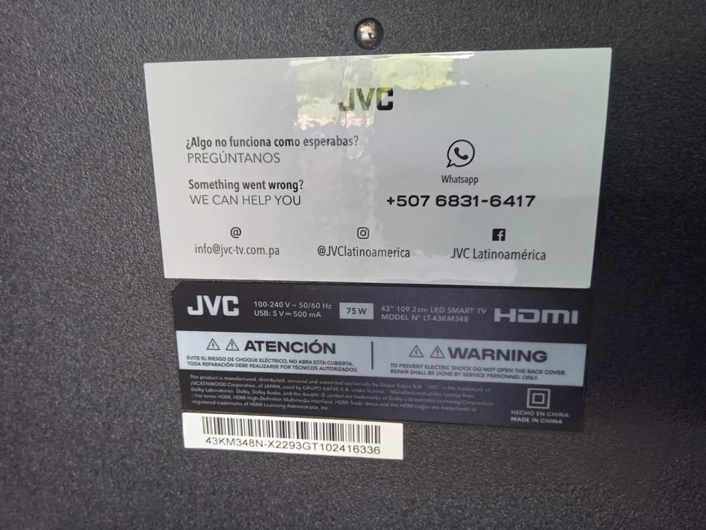 Foto 3 de Televisor Led Smart De 43 '' Marca Jvc Modelo Lt-43km348 Con Control Nuevo Sin Uso Acc Con 2 PatitasPilaTornilloUsbWifiLanHdmi