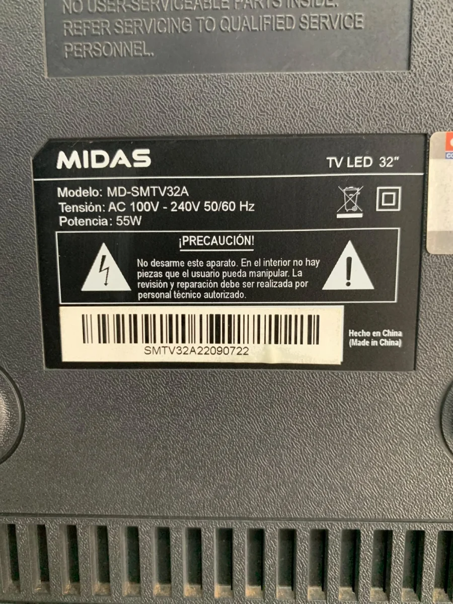 Foto 5 de Televisor Led Smart De 32 '' Marca Midas Modelo Md-Smtv32a Con Control Usado En Buen Estado Acc C/2 Patitas De PedestalC/Entrada UsbC/Entrada Hdmi