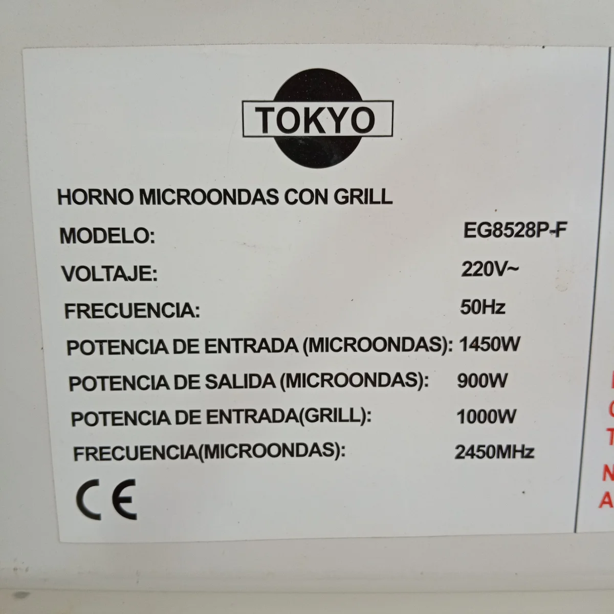 Foto 3 de Microondas Marca Tokyo Modelo Eg8528p-F Usado Con Desgaste Acc Con Plato De Vidrio
