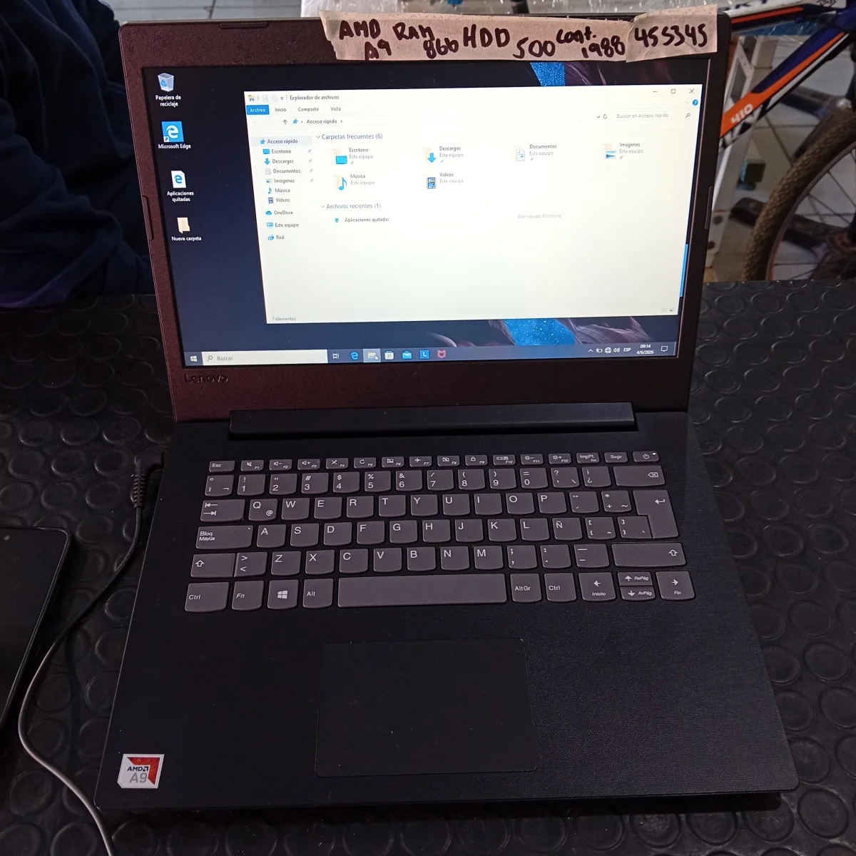 Notebook Marca Lenovo Modelo 81ms Procesador Amd A9-9425 Memoria Ram 8 Gb Disco Duro 500 Gb Generacion 9 Acc Cargador