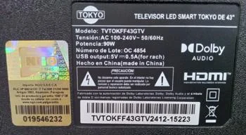 Foto 3 de Televisor Led Smart De 43 '' Marca Tokyo Modelo Tvtokff43gtv Con Control Usado En Buen Estado Acc PatitasLamina Protector De Pantalla