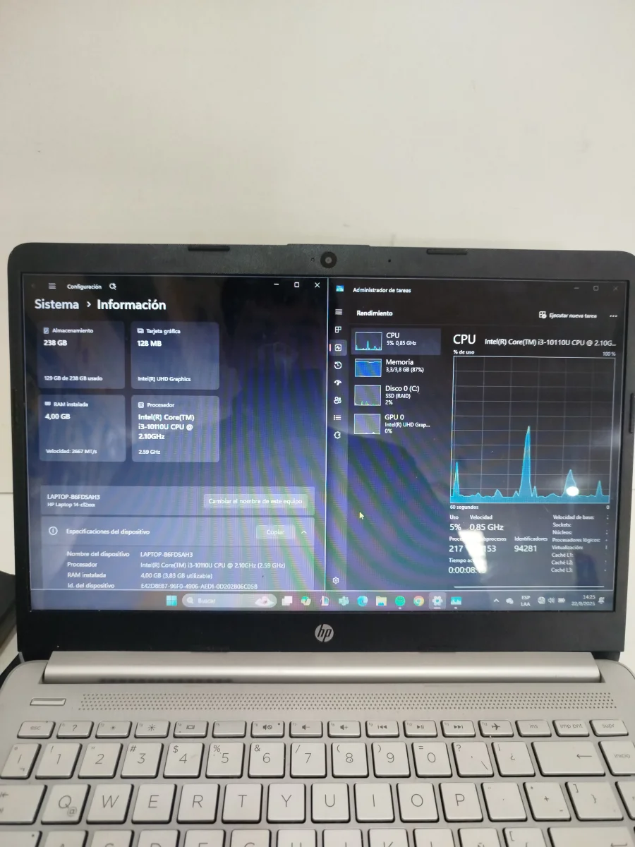 Foto 2 de Notebook Marca Hp Modelo 14-Cf20511a Procesador I3 Memoria Ram 4 Gb Disco Duro 237 Gb Generacion 10 Acc Puerto Usb Hdmi