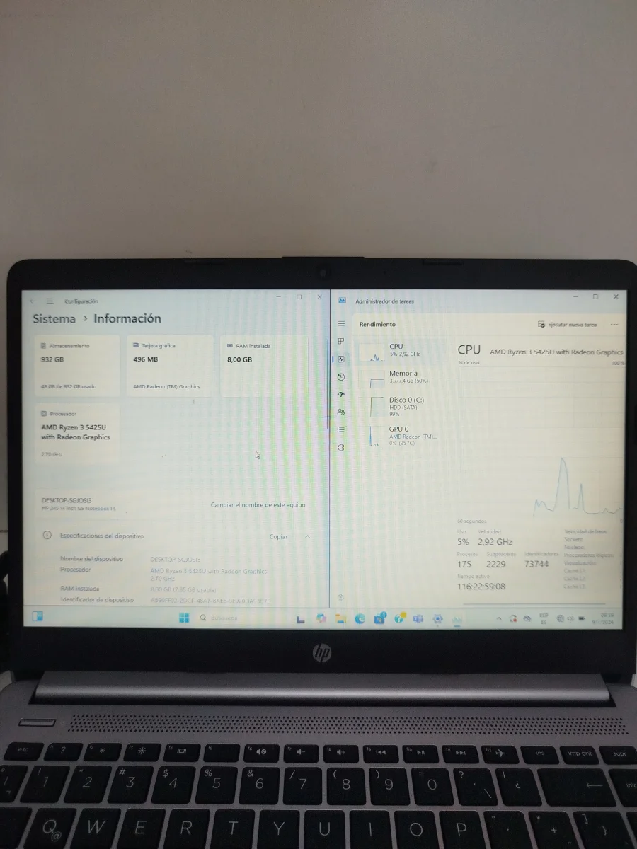 Foto 2 de Notebook Marca Hp Modelo Rtl8822cl Procesador Amdtyzen Memoria Ram 8 Gb Disco Duro 930 Gb Generacion 3.425 Acc Cable Cte Con Transformador
