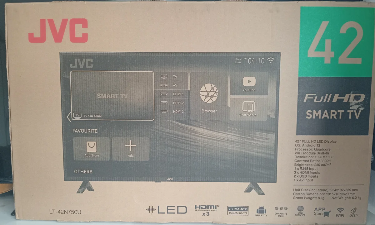 Foto 3 de Televisor Led Smart De 42 '' Marca Jvc Modelo Lt-42n750ua Con Control Usado En Buen Estado Acc Par De Patitas De Pedestal