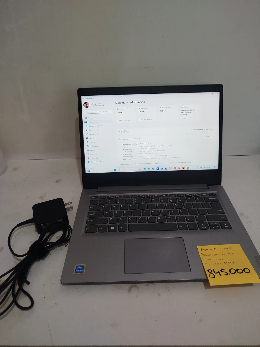 Notebook Marca Lenovo Modelo 81mu Procesador Intel Pentium Memoria Ram 4 Gb Disco Duro 119 Gb Generacion 8 Acc No Tiene