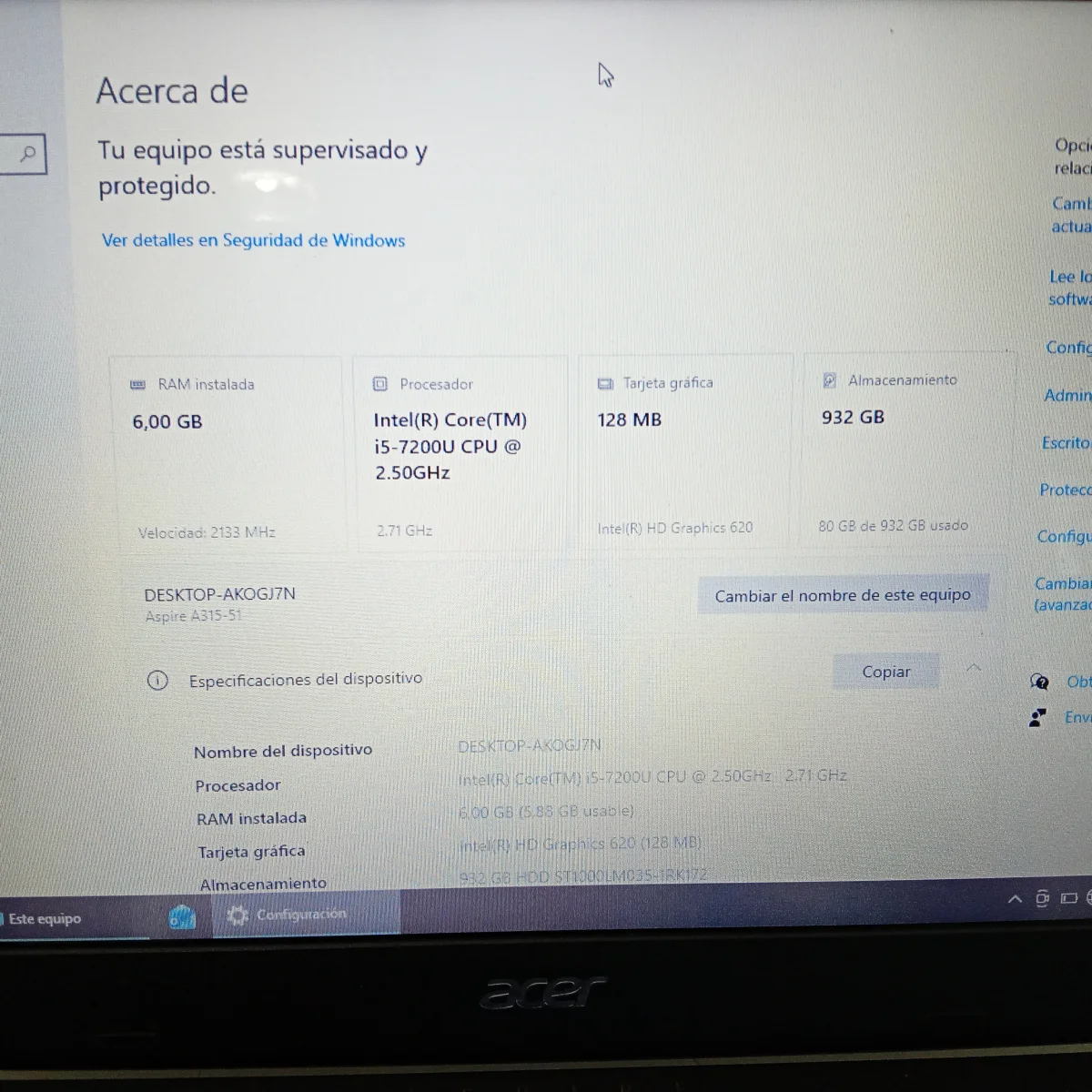 Foto 2 de Notebook Marca Acer Modelo N17q1 Procesador Core I5 Memoria Ram 6 Gb Disco Duro 1.000 Gb Generacion 7 Acc Cargador