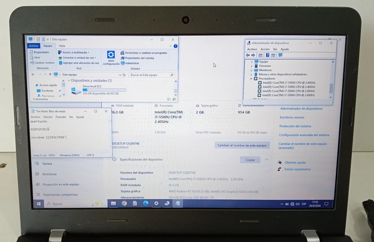 Foto 2 de Notebook Marca Lenovo Modelo Thinkpad Procesador Intel Core I7 Memoria Ram 16 Gb Disco Duro 1.000 Gb Generacion 5 Acc WebcamWifiHdmi