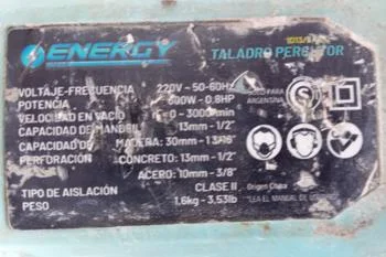 Foto 3 de Taladro Marca Energy Modelo Ed13 Usado Con Desgaste Acc C/ MartlleteRetrocesoRegulador De RpmManija