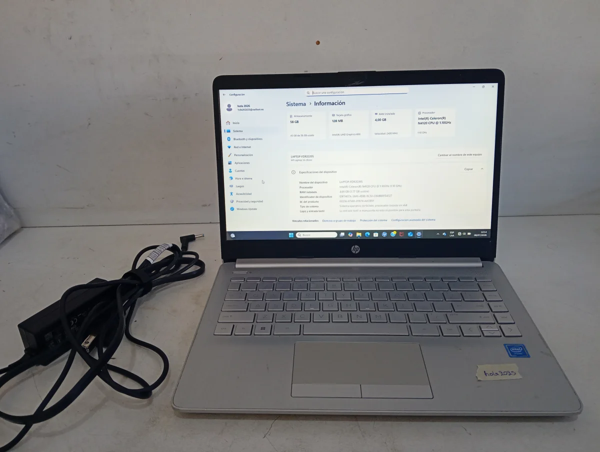 Foto 3 de Notebook Marca Hp Modelo 14-Cf2723wm Procesador Celeron Memoria Ram 4 Gb Disco Duro 60 Gb Generacion 4 Acc Pantalla De 14