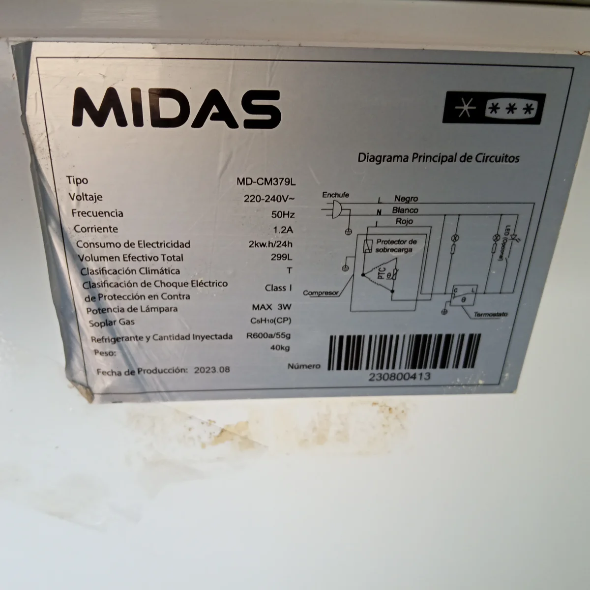 Foto 3 de Congeladora / Frezzer Marca Midas Litros 299 Modelo Md-Cm379l Usado En Buen Estado Acc 1 Canasta 1 Tapa De Vidrio