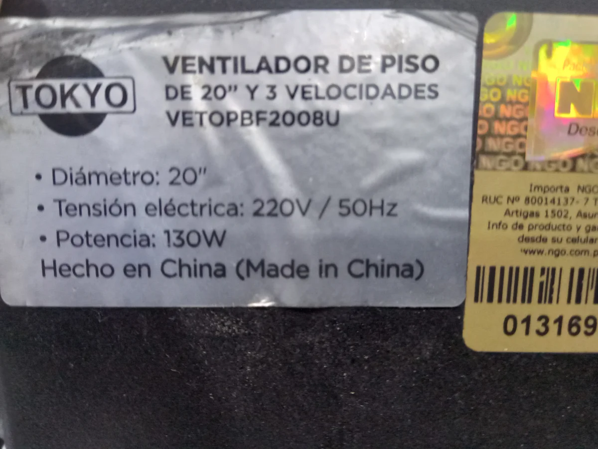 Foto 3 de Ventilador 3 Velocidades Marca Tokyo Modelo Vetopbf200bu Usado En Buen Estado Acc No Tiene