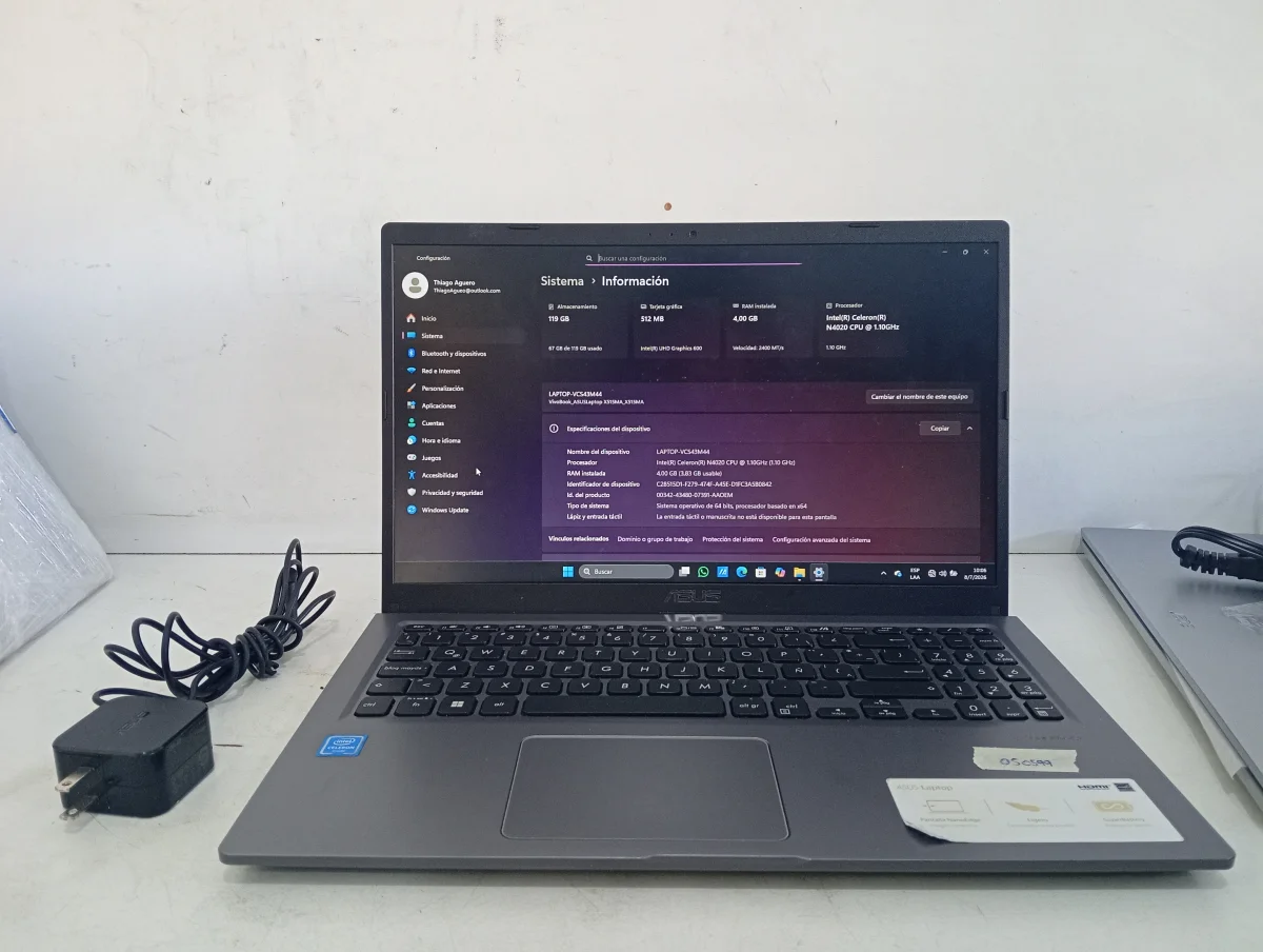 Foto 2 de Notebook Marca Asus Modelo X515m Procesador Intel Celeron Memoria Ram 4 Gb Disco Duro 119 Gb Generacion No Tiene Acc Cargador