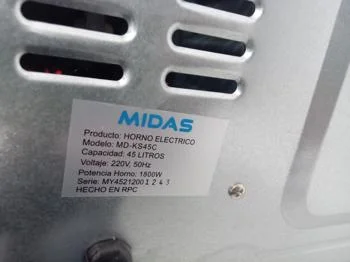 Foto 3 de Horno Marca Midas Litros 45 Modelo Md-Ks45c Nuevo Sin Uso Acc Una Parrilla Y Una Bandeja
