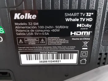 Foto 2 de Televisor Led Smart De 32 '' Marca Kolke Modelo 32-Sm Con Control Nuevo Sin Uso Acc Cable PowerPar De Patitas