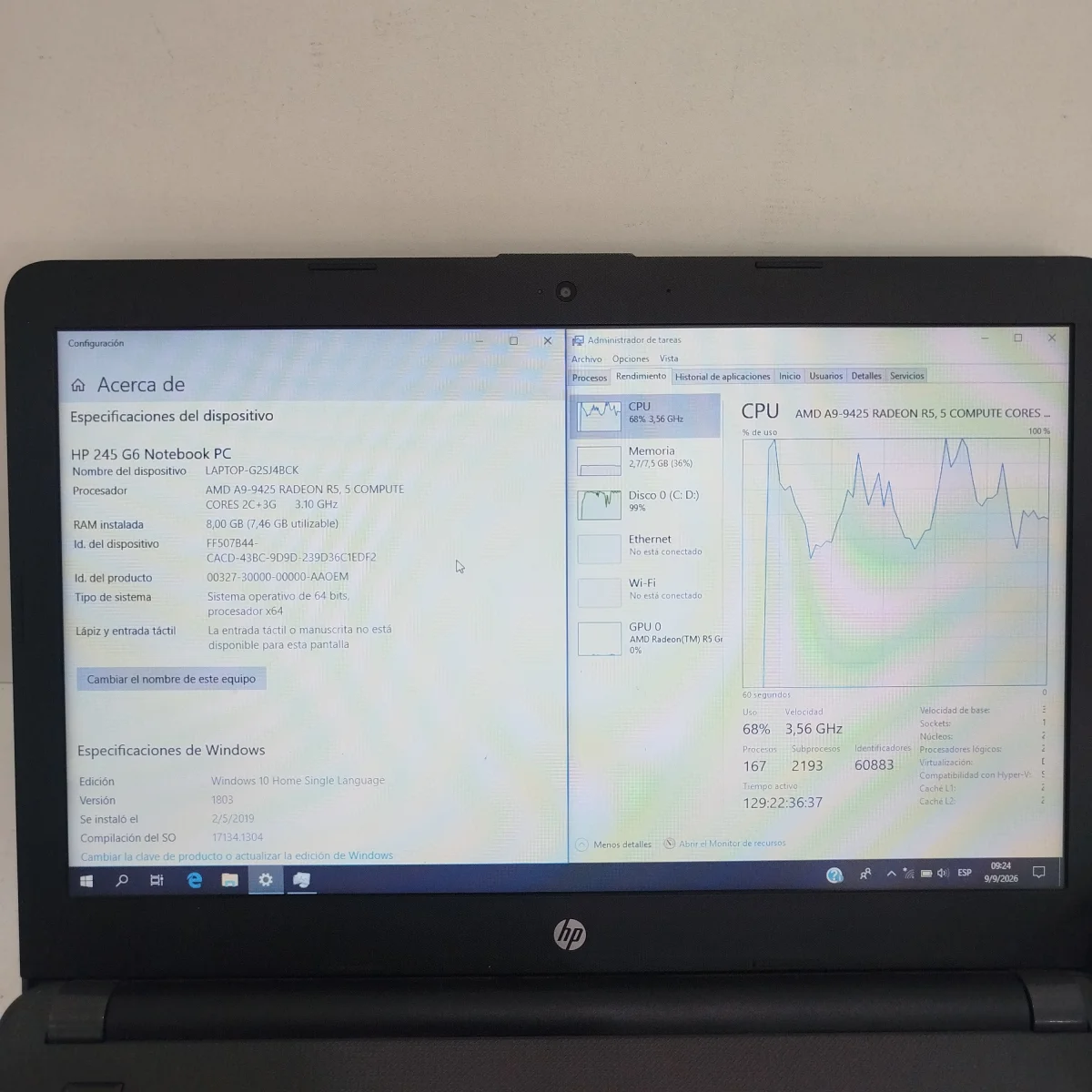 Foto 3 de Notebook Marca Hp Modelo Hp 245 G6 Procesador Amd 9a Memoria Ram 8 Gb Disco Duro 500 Gb Generacion No Tiene Acc No Tiene