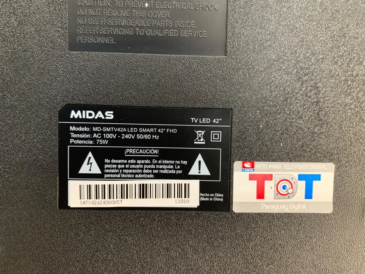Foto 4 de Televisor Led Smart De 42 '' Marca Midas Modelo Md-Smtv42a Con Control Usado En Buen Estado Acc C/2 Patitas De PedestalC/2 Controles